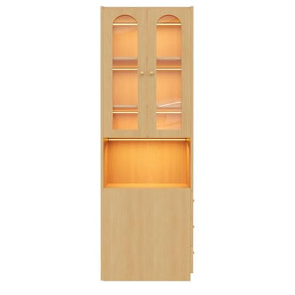 **gonew21 Hochschrank mit Vitrine & LED 60×40×200 cm | Bücherregal, Glastür, Schubladen, Holzoptik, Kippschutz**