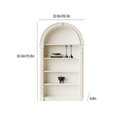 **Moderne gewölbte Vitrine 5 Etagen | Hohes Bücherregal mit Stauraum, freistehend, elegant, Weiß**