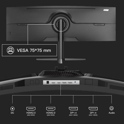 Amzfast 49 Zoll Curved Monitor 120Hz DQHD 5120x1440 32:9 Ultrawide PC Bildschirm 1MS MPRT 1500R