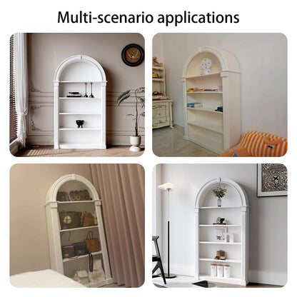 **Moderne gewölbte Vitrine 5 Etagen | Hohes Bücherregal mit Stauraum, freistehend, elegant, Weiß**
