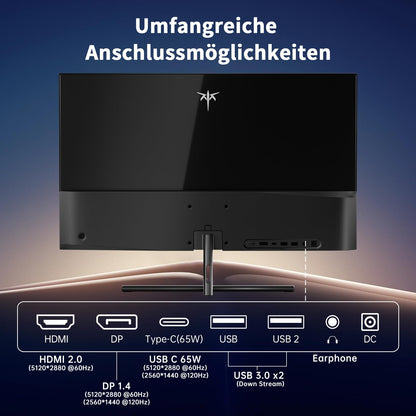KTC H27P3 27 Zoll 5K Monitor Dual Mode 5120×2880 60Hz 2K 120Hz IPS 99% DCI-P3 ΔE<2 HDR400 USB-C 65W