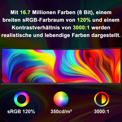 Amzfast 49 Zoll Curved Monitor 120Hz DQHD 5120x1440 32:9 Ultrawide PC Bildschirm 1MS MPRT 1500R