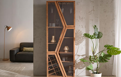 DELIFE Glasvitrine Taza Akazie Natur 75x210 cm 4 Türen Barschrank