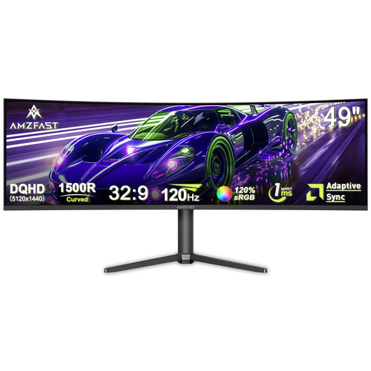 Amzfast 49 Zoll Curved Monitor 120Hz DQHD 5120x1440 32:9 Ultrawide PC Bildschirm 1MS MPRT 1500R