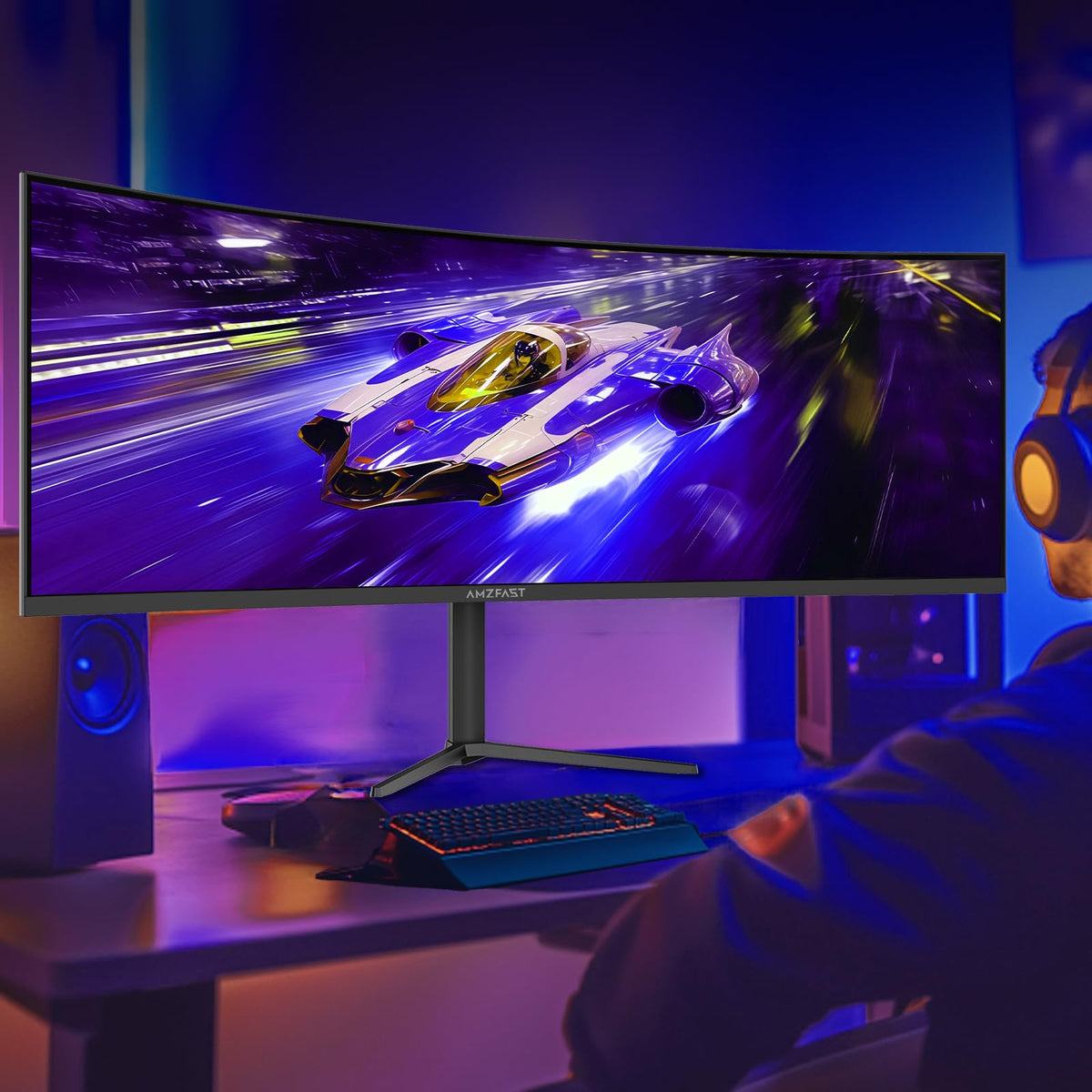 Amzfast 49 Zoll Curved Monitor 120Hz DQHD 5120x1440 32:9 Ultrawide PC Bildschirm 1MS MPRT 1500R