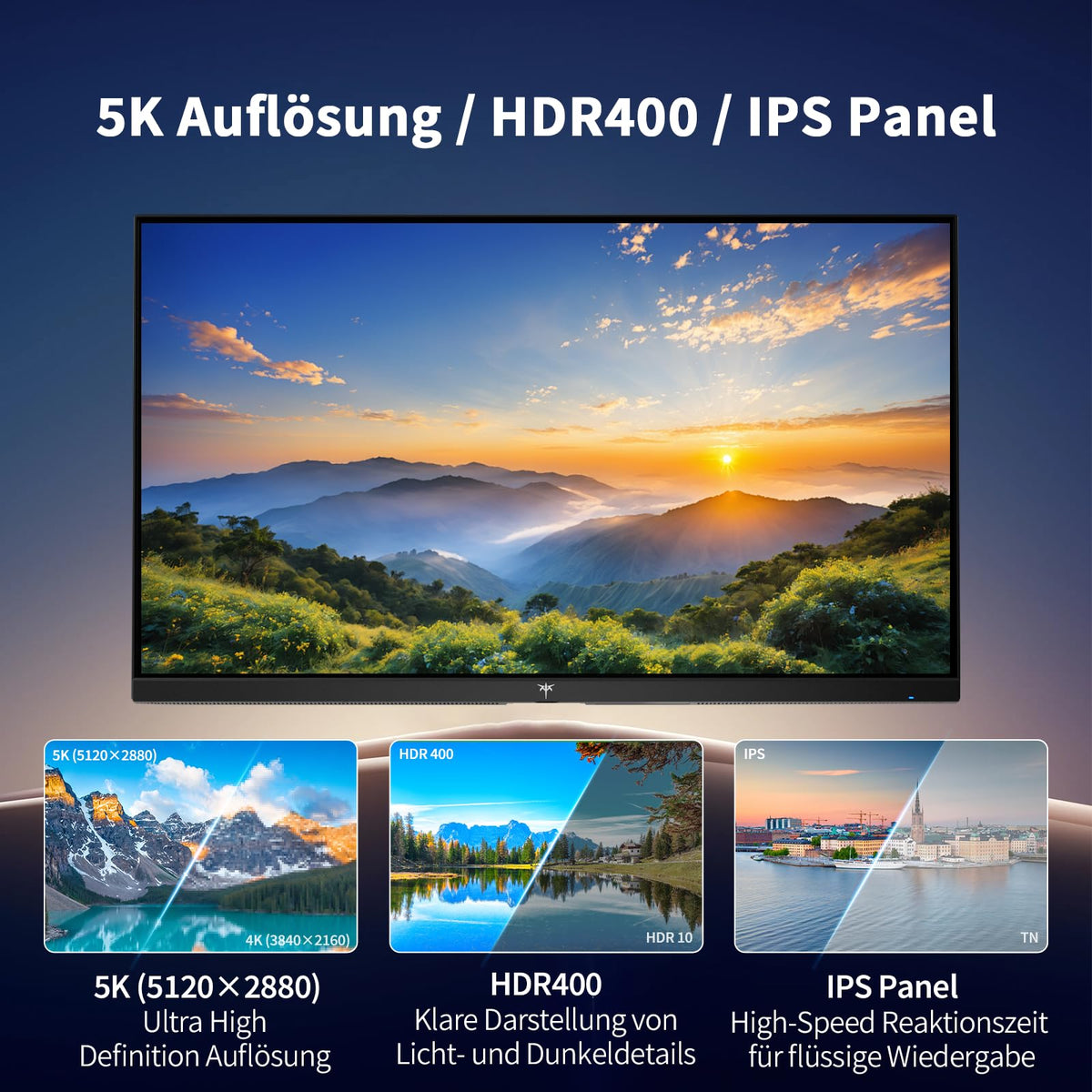 KTC H27P3 27 Zoll 5K Monitor Dual Mode 5120×2880 60Hz 2K 120Hz IPS 99% DCI-P3 ΔE<2 HDR400 USB-C 65W