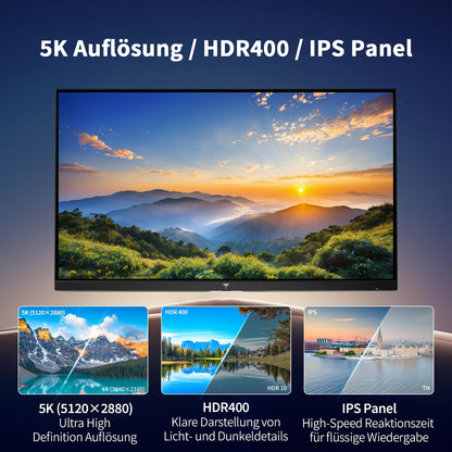 KTC H27P3 27 Zoll 5K Monitor Dual Mode 5120×2880 60Hz 2K 120Hz IPS 99% DCI-P3 ΔE<2 HDR400 USB-C 65W