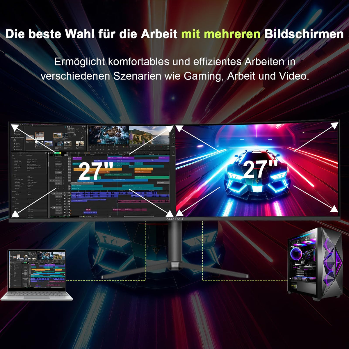 Amzfast 49 Zoll Curved Monitor 120Hz DQHD 5120x1440 32:9 Ultrawide PC Bildschirm 1MS MPRT 1500R
